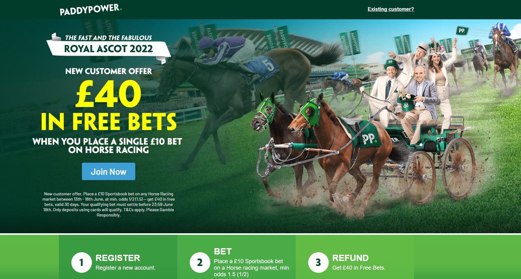 Paddy Power Ascot bet 10 get 40 welcome offer